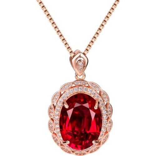 Luxury Necklace 925 Silver Jewelry with Ruby Zircon Gemstone Oval Pendant for Women Wedding Promise Bridal Party Gift Ornaments