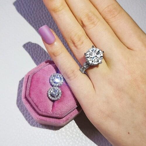 Solid 925 Sterling Silver Jewelry set Engagement ring stud earring for Wedding Valentines Day gift Valentines Day J6019