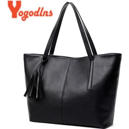 Yogodlns Fashion Black Tote Bag For Women PU Leather Shoulder Bag Large Capacity Handle Bag Simple Solid Color Handbag Shopping
