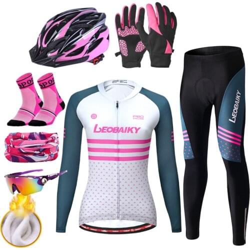 2021 Pro Team Winter Thermal Fleece Cycling Clothes Women Long Sleeve Suits Outdoor Riding Bike Clothing MTB Bicycle Jersey Set