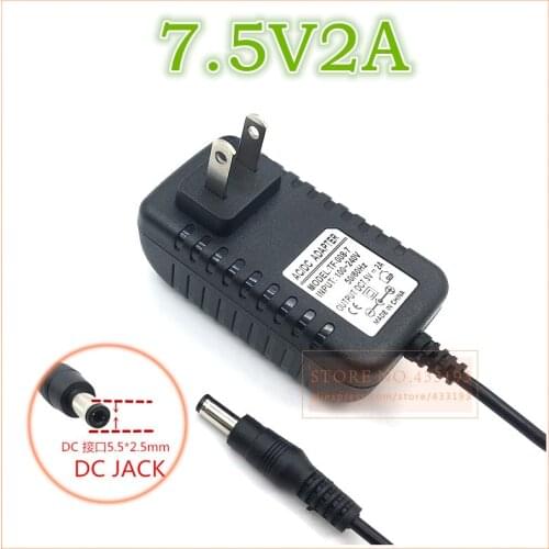 High quality AC 100V-240V Converter IC power Adapter DC 7.5V 2A 2000mA Power Supply US/EU Plug DC 5.5mm x 2.1-2.5mm