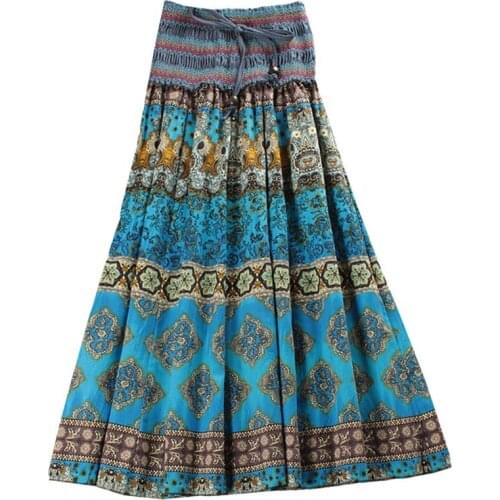 Summer Fashion Ethnic Style Striped Harajuku Womens Skirt Stitching Elastic Waist Cotton Lady Skirts