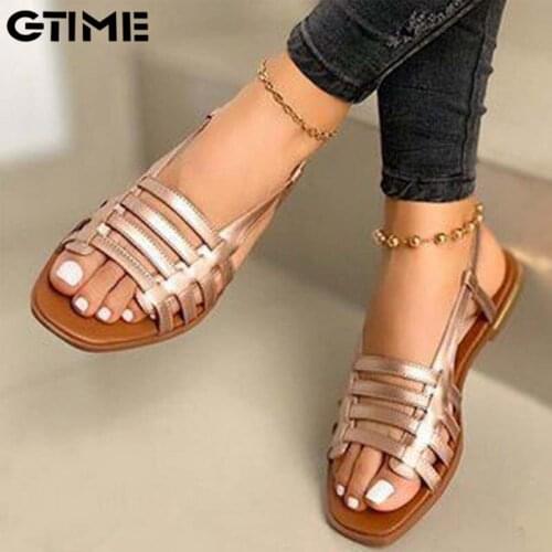 Womens Summer Fashion Flat Sandals Hollow Out Roman Open Toe Sandals Ladies Casual Beach Shoes 2021 Outdoor Sandalias #SJPAE-1
