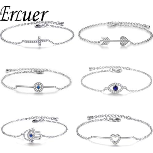 ERLUER Fashion Link Chain Bracelet For Women Girl CZ Crystal Heart Arrow infinity Charm Jewelry Wedding Gift Bangles & Bracelets
