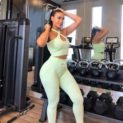 Dourbesty 2Pcs Women Tracksuit Ribbed Tank Tops + High-Waist Tight Legging Sports Suit For Femme Casual Gym Fitness Sets 2021