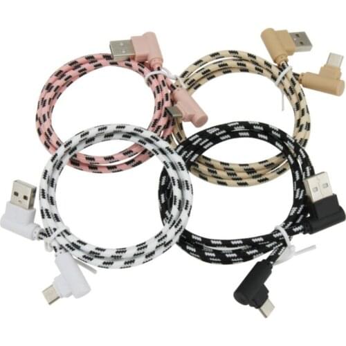 1m 2m 3m 90 Degree Elbow Data Line Micro USB Type C Cable for iPhone Charging Wire Samsung USB-C Mobile Phone Charge Cord 100pcs