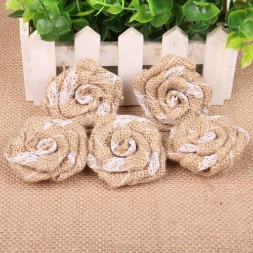 10Pieces/Bag Size 6CM Lace Linen Flower Christmas Party Decorative Handmade Rose DIY Clothing Accessories Wedding Supplies