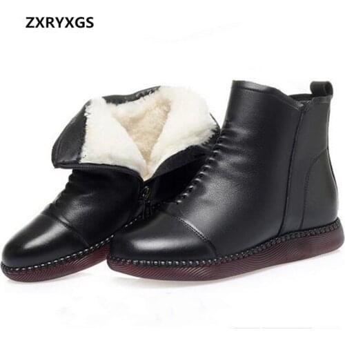100% Natural Top Cowhide Wool Warm Boots Winter Shoes Woman Snow Boots Soft Sole Flat Comfortabe Casual Women Boots Ankle Boots