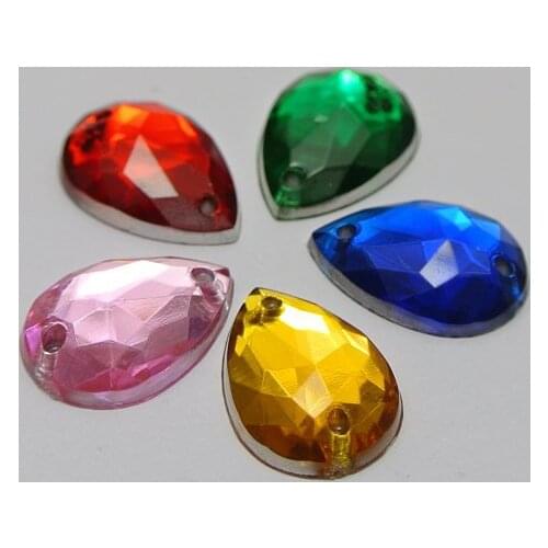 100pcs Mixed Color Flatback Sewing Button13X18mm Acrylic Rhinestone Teardrop diy Accessories Sew beads jewelry Decorative