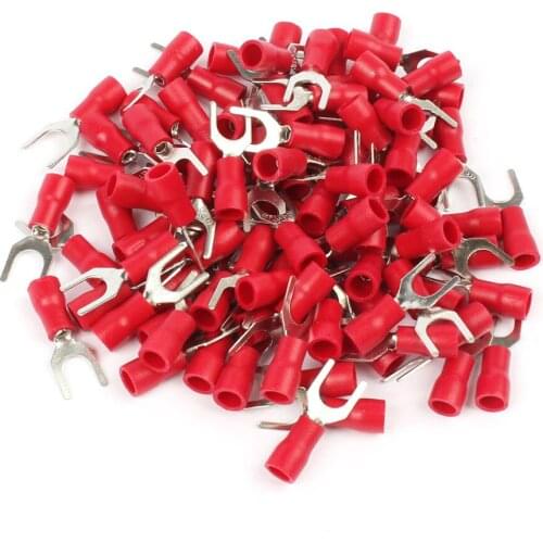 100PCS Red SV1.25-5 Insulated Fork Cable Wire Terminal Connector Electrical Crimp Terminal