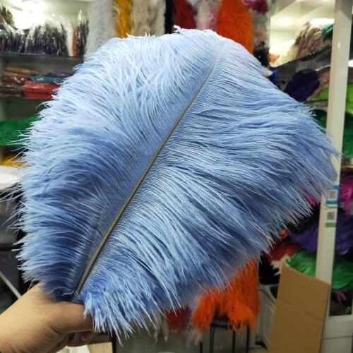 100pcs / Lot Light Blue Ostrich Feather 14-16 Inch / 35-40cm Carnival Party Show Performance Accessories DIY Feathers For Crafts