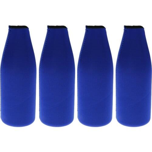 4pcs Neoprene Bottle Cooler Sleeve Covers for Beer Soda Juice Pop Beverage Drinks, Solid Blue with Zipper