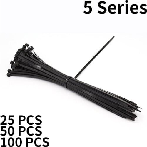 5 Series Wholesale Nylon Cable Ties 25/50/100PCS Black White Self Locking Cable Wire Zip Ties