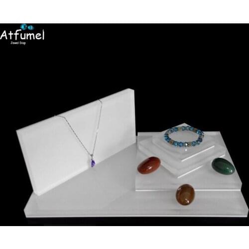 5Pcs/lot Acrylic Jewelry Counter Showcase White Transperant Jade Necklace Bracelet Stone Display Organizer Board Tray