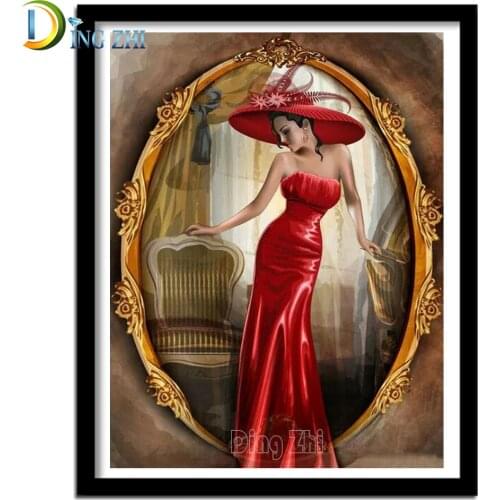 5D DIY Diamond Painting Full Square Round Mirror Woman Diamond Embroidery Cross Stitch Mosaic Europe Portrait Pattern Decor