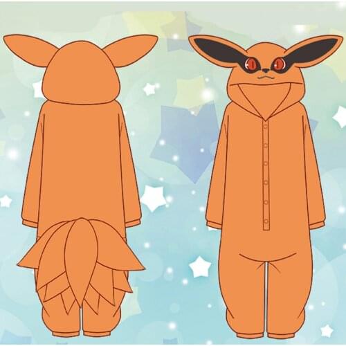 Anime Nine Tailed Fox Cosplay Pajamas Kawaii Man/women Cosplay Costume Jumpsuits Flannel Home Sleepwear Nightgown Suit Gift