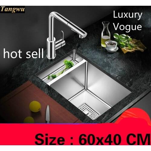 Free shipping Household kitchen manual sink single trough 304 food-grade stainless steel hot sell 60x40 CM