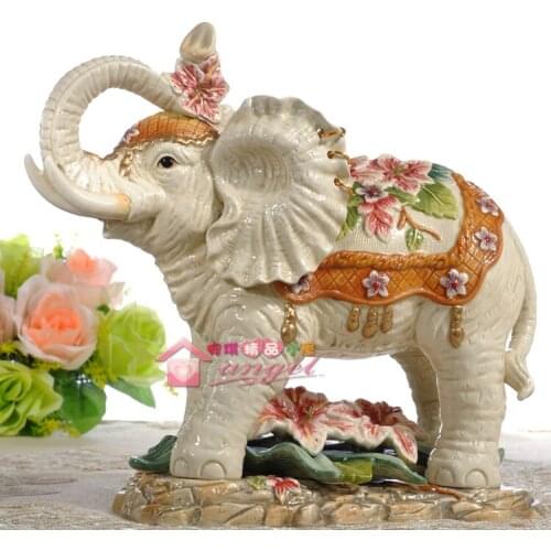 BIG LILY LUCKY CERAMIC ELEPHANT HOME DECOR CRAFTS ROOM DECORATION HANDICRAFT ORNAMENT PORCELAIN FIGURINES WEDDING DECORATION