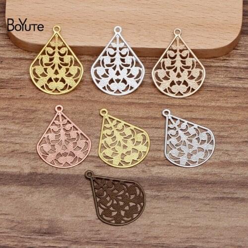 BoYuTe (100 Pieces/Lot) 23*29MM Metal Brass Filigree Water Drop Charms Diy Hand Made Jewelry Materials Wholesale