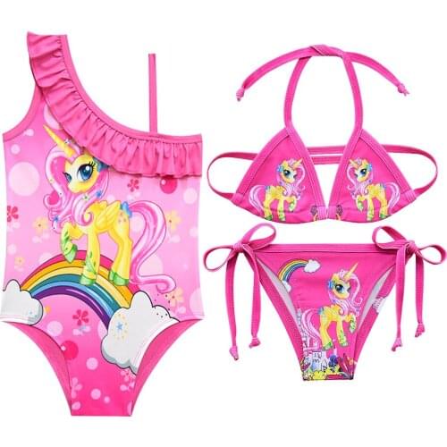 Girls' Unicorn Swimsutis 3-12 Years Girl One-Piece Bikini Beach Bathing Suits For Childrens Swimswear With Rainbow
