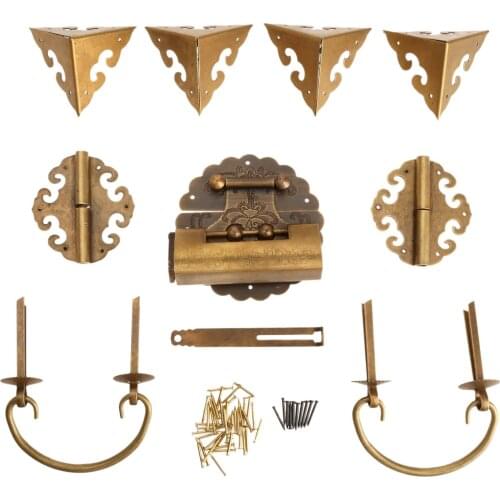 Chinese Furniture Hardware Chest Hinge Handles +Hinges +Latch +Lock+U-shaped Pin+Corner Protector