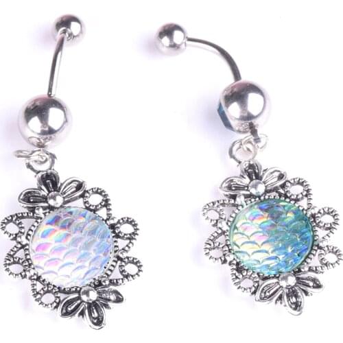 New 1 Pcs Navel Belly Button Ring Glitter Love Heart Mermaid Fish Scale Piercing Jewelry Navel Nail SCI88