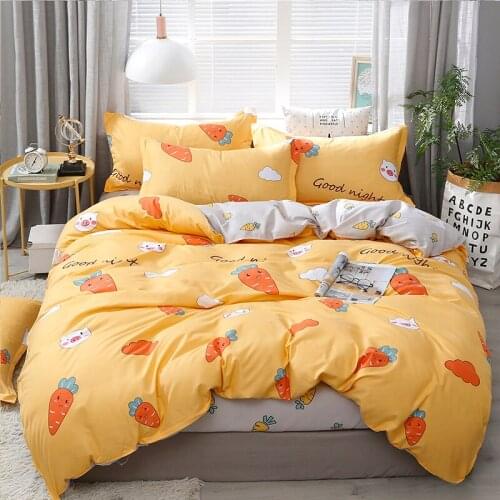 Cartoon Yellow Carrot Bedding Set Kids Duvet Cover Sheet Set With Pillowcase Set Single Full Queen Size Cute Bedclothes