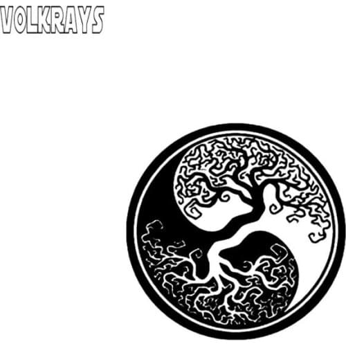 Volkrays Fashion Car Sticker Tree Root Yin and Yang Motorcycle Accessories Reflective Sunscreen PVC Decal Black/Sliver,16cm*16cm