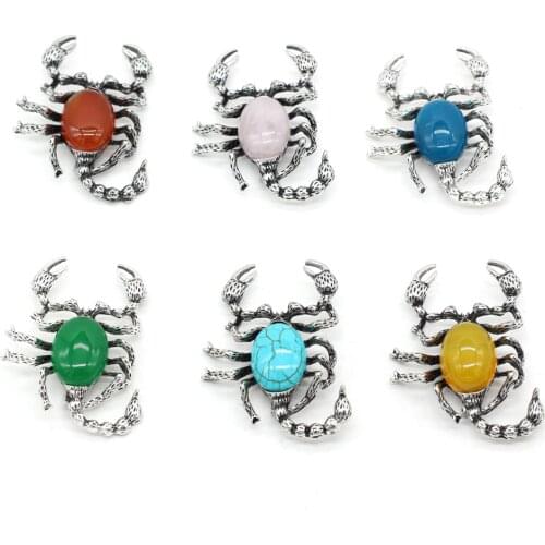 Fashion Insect Brooches Natural Stone Lapis lazuli Tension Setting for Women Cute Scorpion Alloy Brooch Pins Jewelry Gift