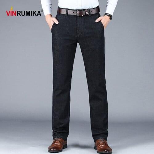 2020 Mens Spring Casual Brand High Quality Straight Thick Jeans Autumn Cotton Denim Blue Pants Man Black Cowboy Long Trousers