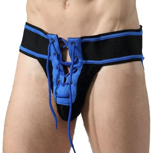 Mens Jockstrap Underwear Footballer Lace Up 3.15" Waistband Front Drawstring Sexy Lingerie Hot Thongs Special Clubwear