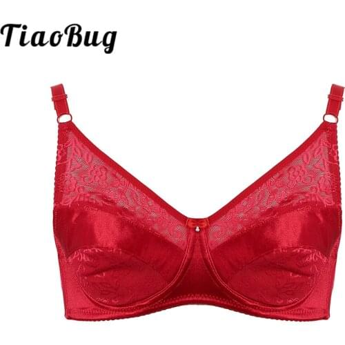 Mens Sissy Lingerie Embroidery Mesh Splice Padded Underwired Bra for Male Fake Boobs Sexy Crossdressing Erotic Gay Underwear