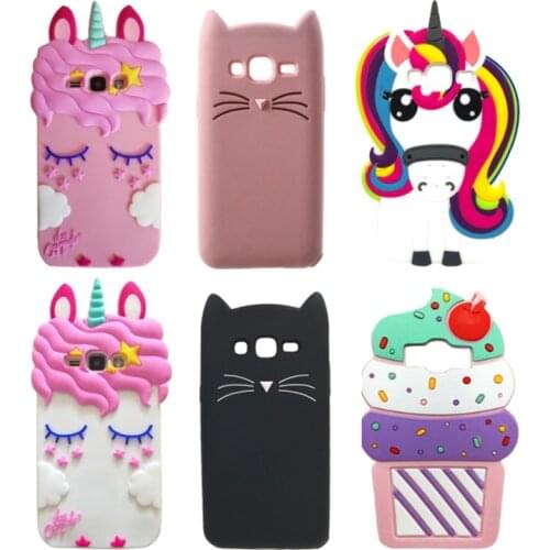 3D Cute Soft Silicone Case For Samsung Galaxy J1 2016 J120 J120F SM-J120F Cartoon Cat Unicorn Horse Rabbit Ears Phone Back Cover