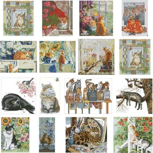 Cats world patterns counted 11CT 14CT 18CT DIY Cross Stitch Sets wholesale Cross-stitch Kits Embroidery Needlework