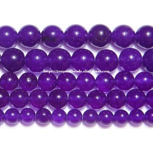 Natural Stone Dark Purple Chalcedony Jades Round Loose Beads 6 8 10 MM Pick Size