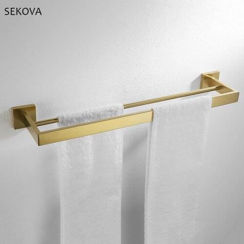 Stainless Steel Double Towel Bars Square Towel Rack Holder Wall Mounted Bathroom Accessories Brushed Gold/Brushed/Mirror/Black