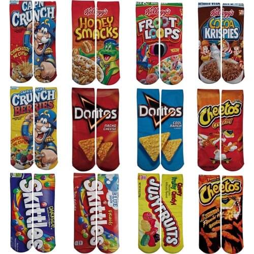 1 pair Funny Unisex Men Art Socks women printing Potato chips Knee High Socks cotton art Long socks For men