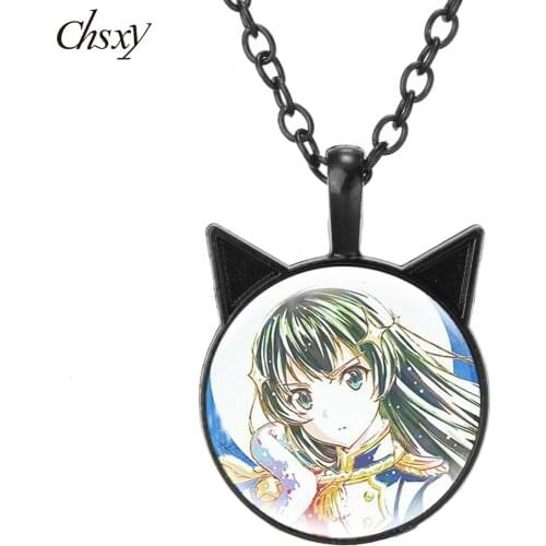 New Anime Hikari Maya Cat Ear Pendant Necklace Cute Cosplay Art Photo Glass Chain Necklaces for Unisex Jewelry Gifts Decoration
