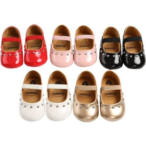 Baby Princess Crib Shoes Solid Color Anti-Slip PU Leather Shoes Prewalker for Girls White/Red/Black/Pink/Golden