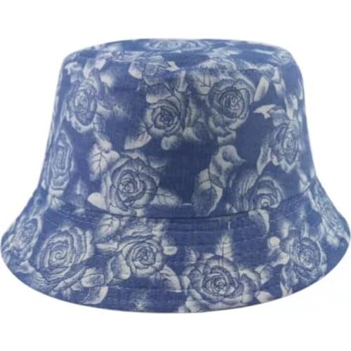 2021 New Fashion Rose Print Vintage Bucket Hats Women Men Sunscreen Summer Foldable Panama Cap Fishing Sunscreen Fishermans Hat