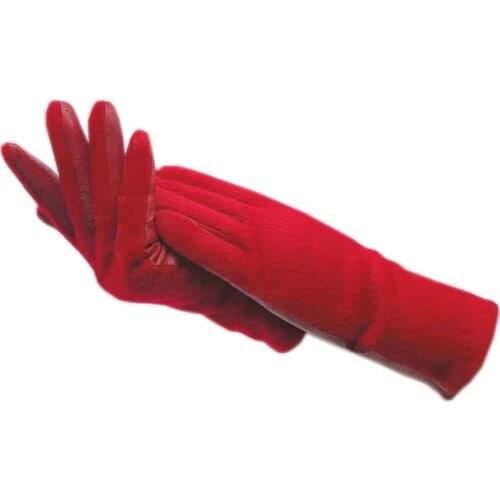 Red gloves winter ladies wrist fashion sheepskin gloves new warm womens leather AB version thick lining imitation sea lion 2021