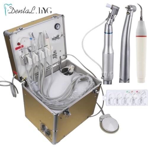 Portable Dental Unit with Built in Ultrasonic Scaler&Oiless Air Compressor Motor 3 Way Syringe 2/4 Holes Teeth Whitening