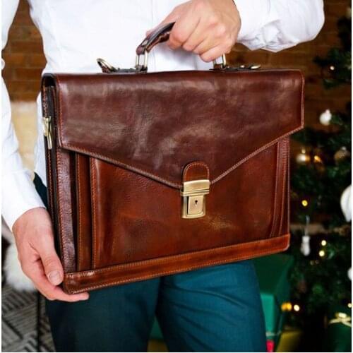 Leather Briefcase for Men, Handmade Italian Laptop Bag, Dark Brown Attache Case - Time Resistance