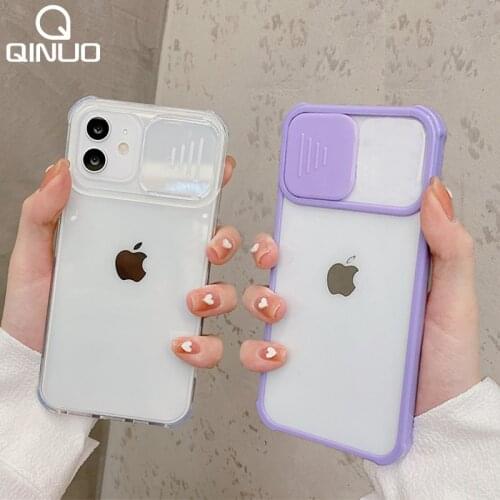 Slide Camera Cover Lens Protection Clear Case For iPhone 11 Pro Max 12 Mini XS X XR 8 7 Plus SE 2 Transparent Shockproof Bumper