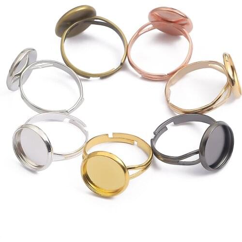 10pcs/lot Adjustable Blank Ring Base Fit Dia 10 12 14 16 18 20 25 mm Glass Cabochons Cameo Settings Tray Diy Jewelry Making Ring