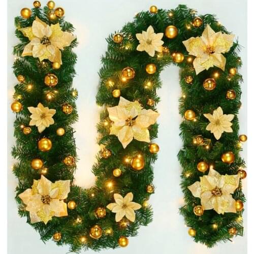 2.7 M Christmas LED Rattan Garland Decorative Green Christmas Garland Artificial Xmas Tree Rattan Banner Decoration