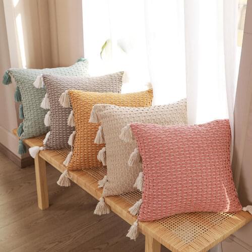 Pink Beige Grey Green Orange Tassel Cushion Cover Tassels Decoration Pillow Cover 45x45cm Sofa PillowCase Pillow Sham