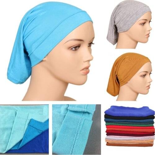 JTVOVO RUNMEIFA 2021 New Modal Solid Color High Elastic Cap Womens Cotton Muslim Bottoming Cap Arab Islam Hedging Beanie Simple