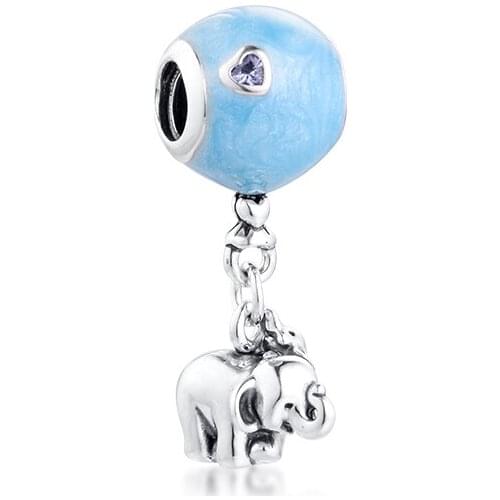Fits For Pandora Charms Bracelets Elephant & Blue Balloon Beads 100% 925 Sterling-Silver-Jewelry Free Shipping