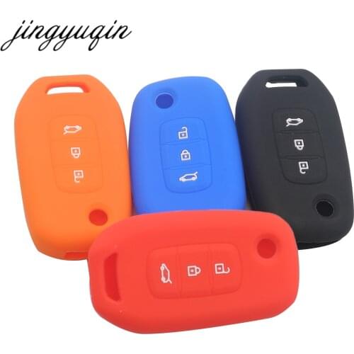 Jingyuqin Silicone Key Cover Fob Case for Renault Kadjar Koleos Megan Flip Folding Remote Key 3 Buttons Silica Gel Car Styling